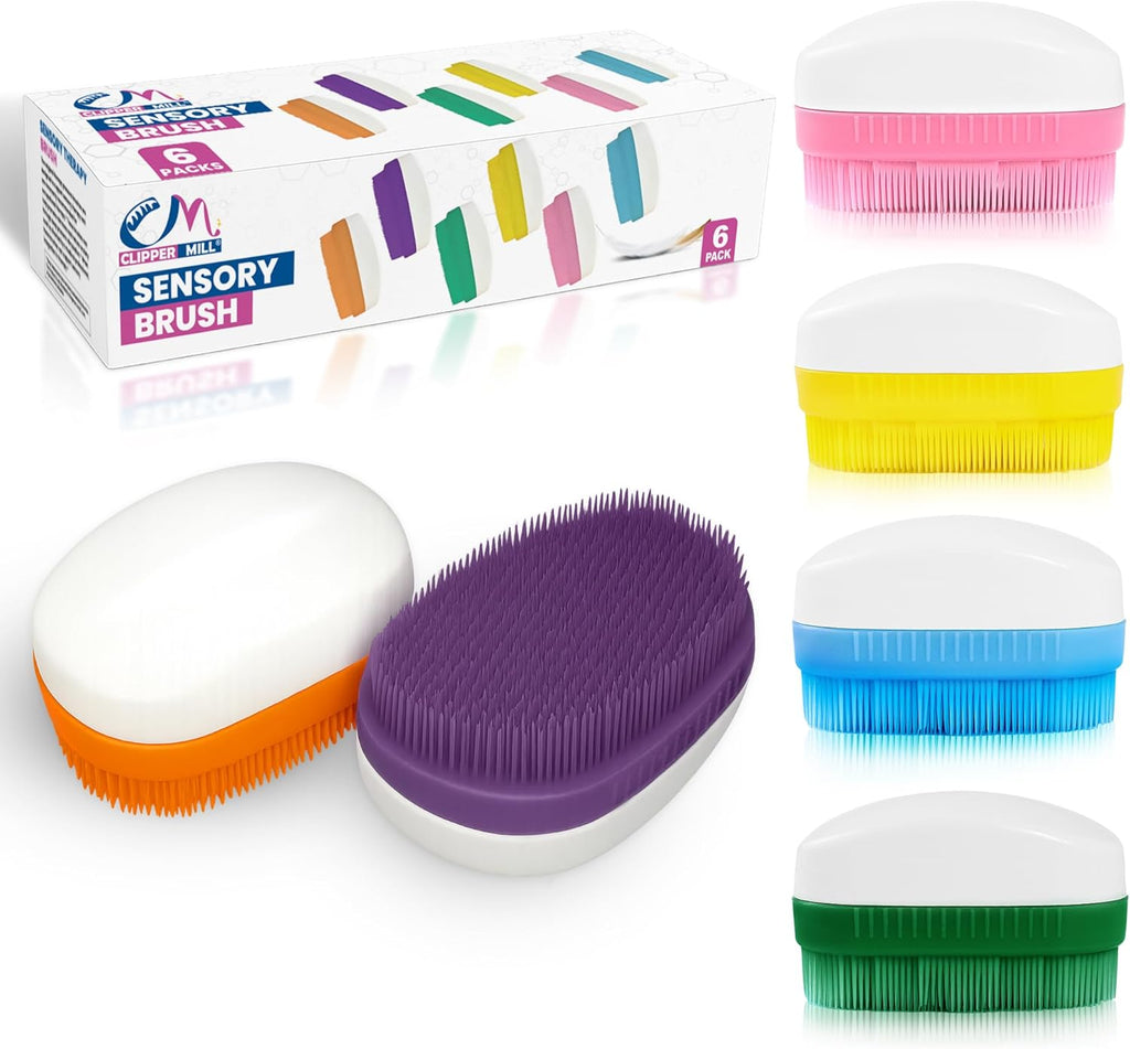 Wilbarger Method Therapy Brush, 6 Pack (Colored) - Therapressure Sensory Brush for Occupational Therapy and Brushing Protocol