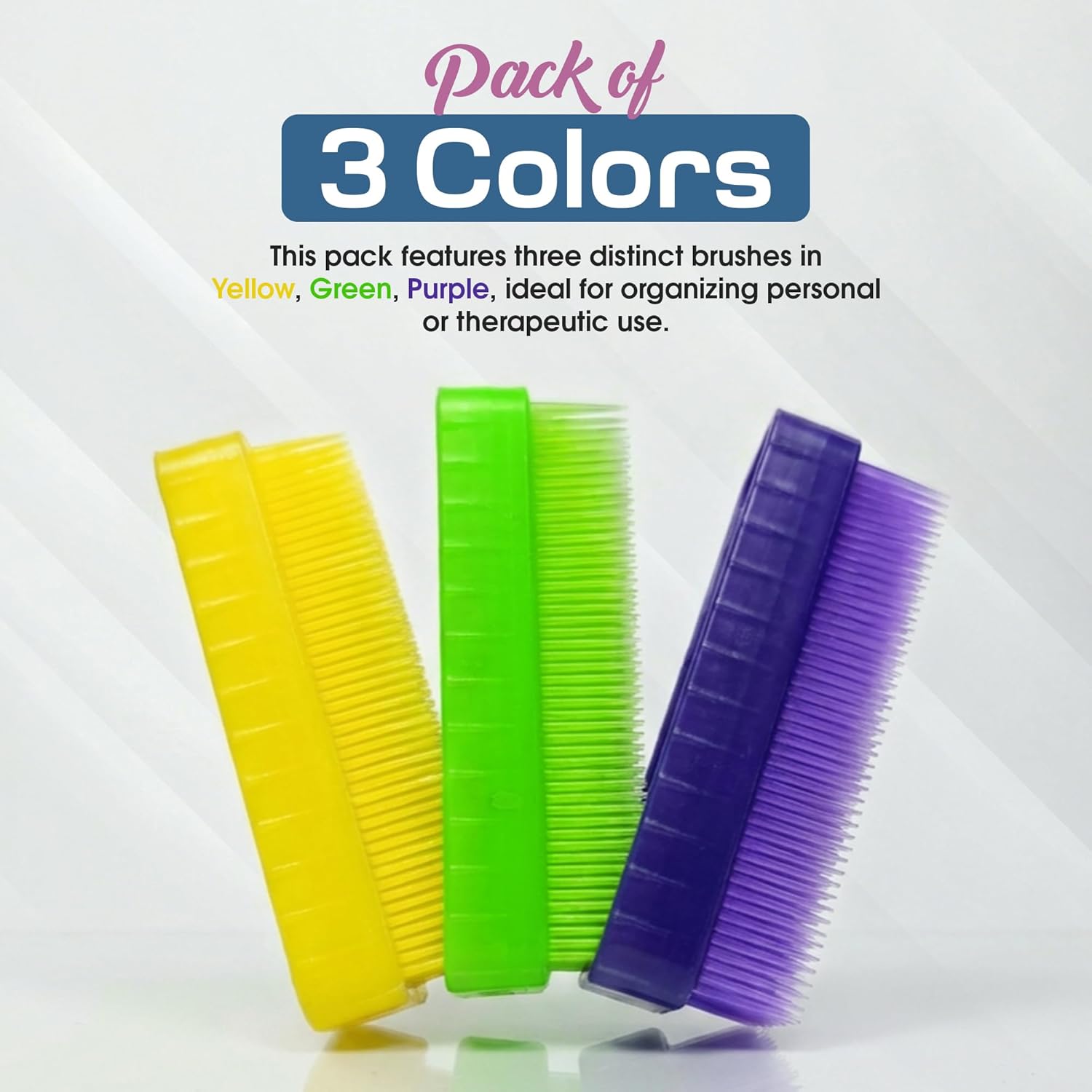 Wilbarger Method Therapy Sensory Brush - Therapressure Brush for Occupational Therapy for Sensory Brushing – Use as Part of The Wilbarger Brushing Protocol – 3 Pack - Purple/Green/Yellow