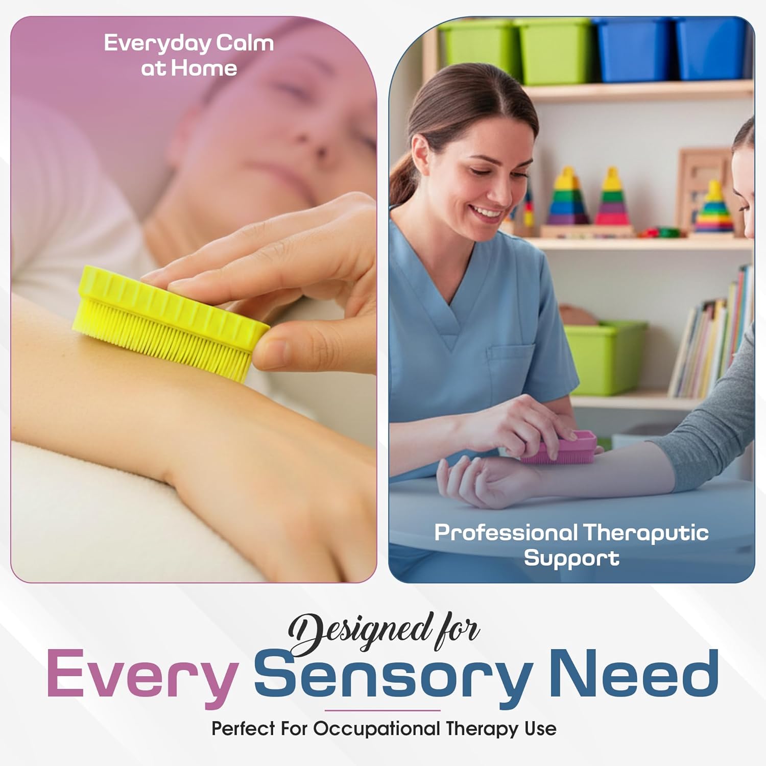 Wilbarger Method Therapy Sensory Brush - Therapressure Brush for Occupational Therapy for Sensory Brushing – Use as Part of The Wilbarger Brushing Protocol – 3 Pack - Yellow/Orange/Pink